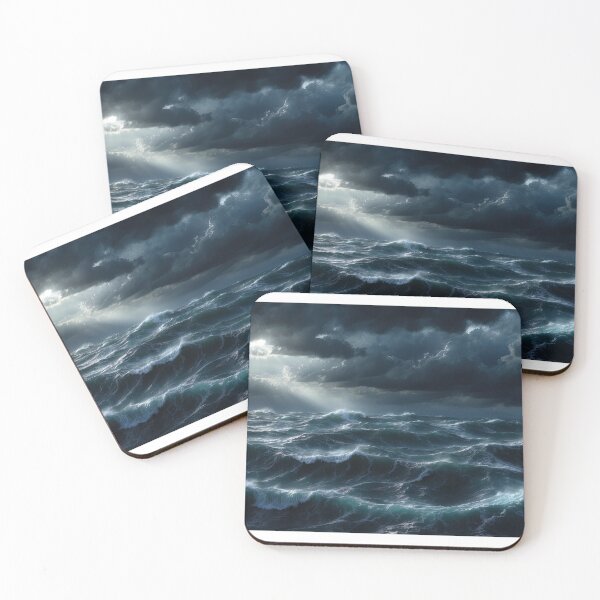 Item preview, Stormy sea at night. Heavy sea. A strong storm with big waves in the ocean. Night thunderstorm. Dark mode colors.  designed and sold by digoarpi.
