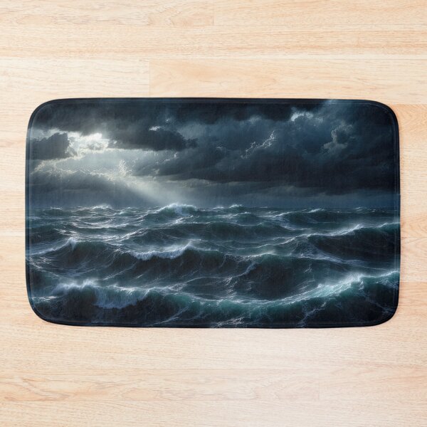 Item preview, Stormy sea at night. Heavy sea. A strong storm with big waves in the ocean. Night thunderstorm. Dark mode colors.  designed and sold by digoarpi.