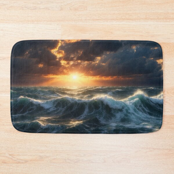 Item preview, Stormy sea at night. Heavy sea. Sunset lights.A strong storm with big waves in the ocean. Night thunderstorm. Dark mode colors.  designed and sold by digoarpi.