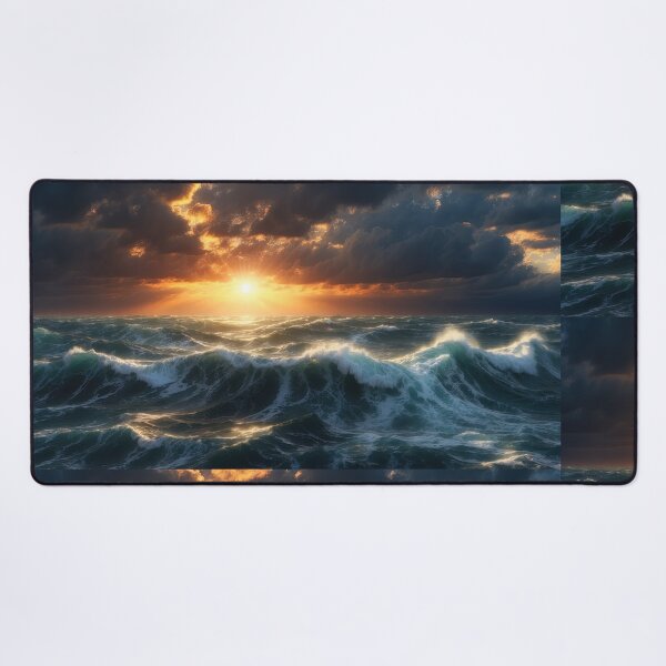 Item preview, Stormy sea at night. Heavy sea. Sunset lights.A strong storm with big waves in the ocean. Night thunderstorm. Dark mode colors.  designed and sold by digoarpi.