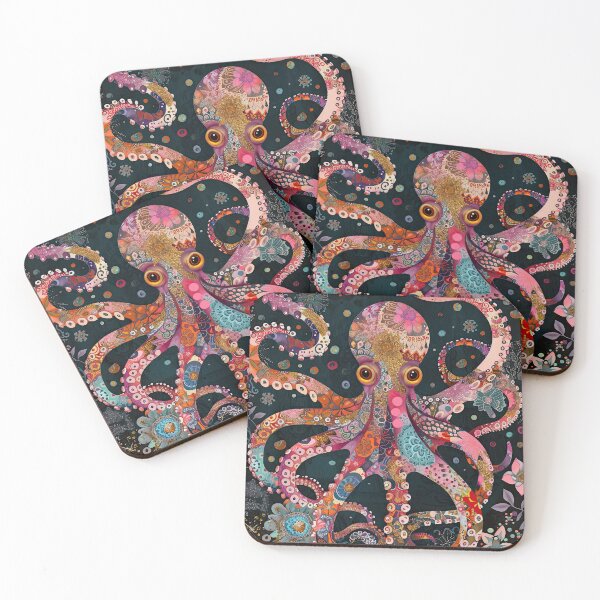 Artikelvorschau, Mixed Media Patchwork Wunderlicher Oktopus mit Blumen entworfen und verkauft von GulDesignCo.