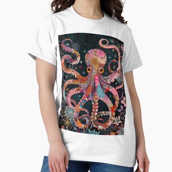 Artikel-Vorschau von Mixed Media Patchwork Wunderlicher Oktopus mit Blumen, designt und verkauft von GulDesignCo.