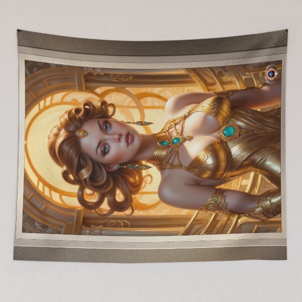 Item preview, Her Captivating Golden Glow Beautiful AI Concept Art Portrait by Xzendor7 designed and sold by Xzendor7 Digital Art Creations.
