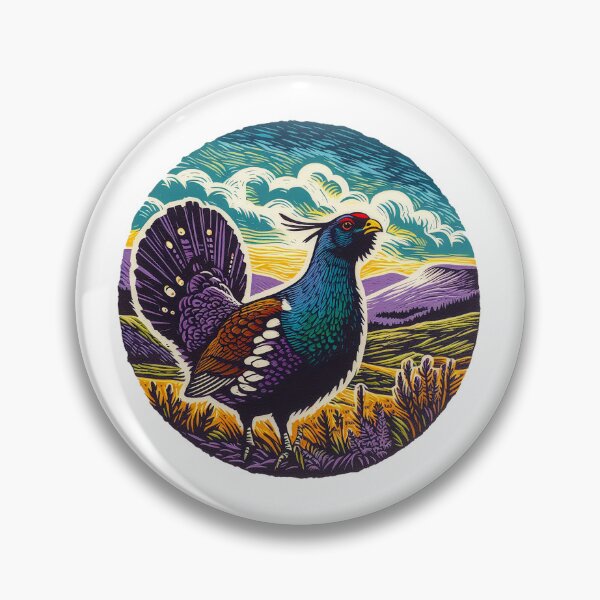Item preview, Lino Cut Print Of Capercaillie With Hills Behind designed and sold by EdgyEdgeArt.