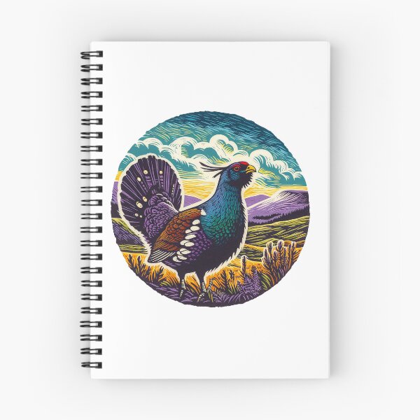 Item preview, Lino Cut Print Of Capercaillie With Hills Behind designed and sold by EdgyEdgeArt.