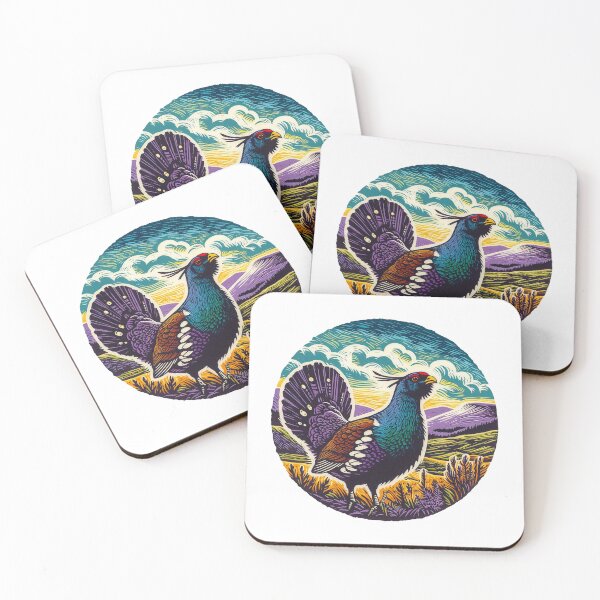 Item preview, Lino Cut Print Of Capercaillie With Hills Behind designed and sold by EdgyEdgeArt.