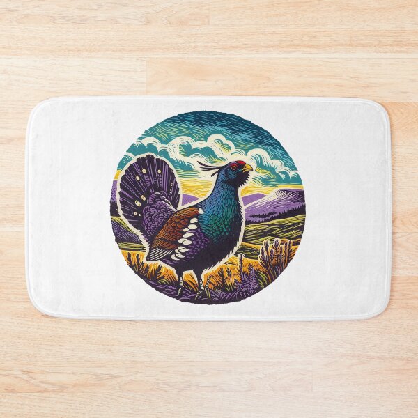 Item preview, Lino Cut Print Of Capercaillie With Hills Behind designed and sold by EdgyEdgeArt.