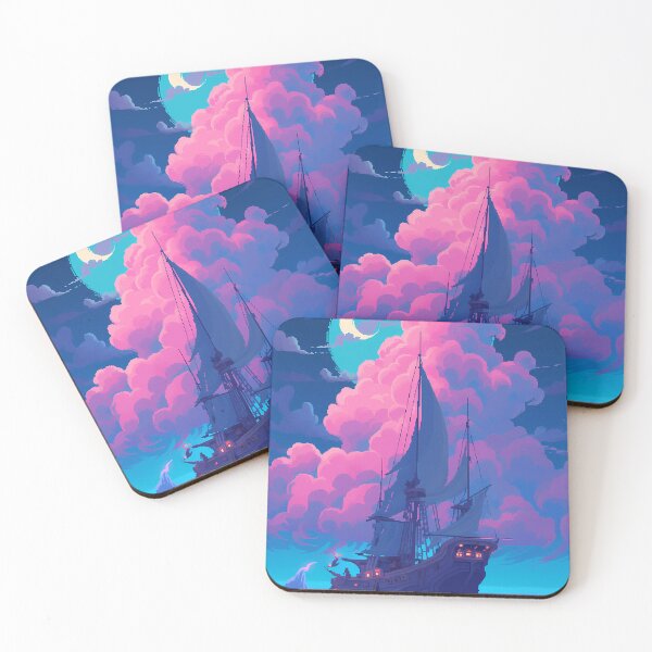 Item preview, Pirate ship, night scene, colorful neon vibes- Pixel art designed and sold by octoboobs.