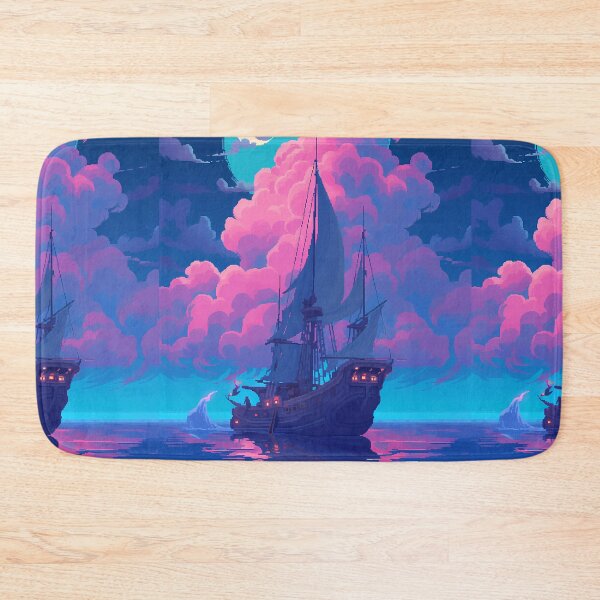 Item preview, Pirate ship, night scene, colorful neon vibes- Pixel art designed and sold by octoboobs.