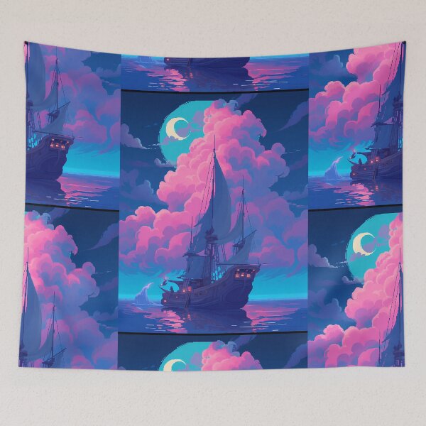 Item preview, Pirate ship, night scene, colorful neon vibes- Pixel art designed and sold by octoboobs.