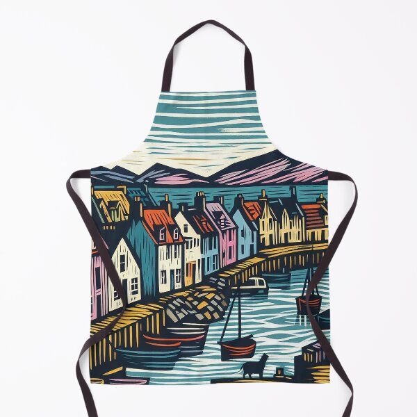 Item preview, Lino Cut Print Of Scottish Fishing Harbour designed and sold by EdgyEdgeArt.