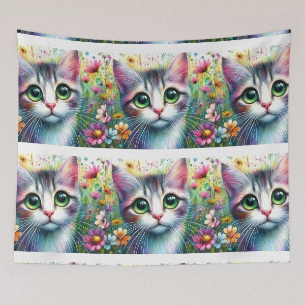 Item preview, “Floral Whisker Whimsy”: Where flowers bloom, so does feline magic. designed and sold by Dominika Farkašová.