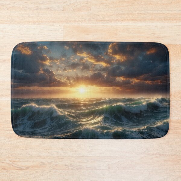 Item preview,  Stormy sea at night. Heavy sea. Sunset lights.A strong storm with big waves in the ocean. Night thunderstorm. Dark mode colors.  designed and sold by digoarpi.