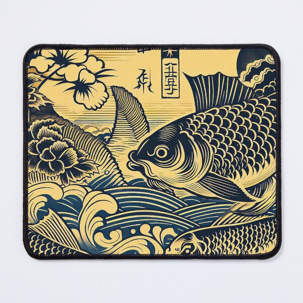 Item preview, Japanese Woodblock Three Carp Jumping Out Of Water designed and sold by EdgyEdgeArt.