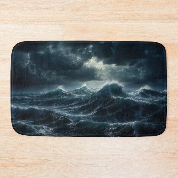 Item preview, Stormy sea at night. Heavy sea. A strong storm with big waves in the ocean. Night thunderstorm. Dark mode colors.  designed and sold by digoarpi.