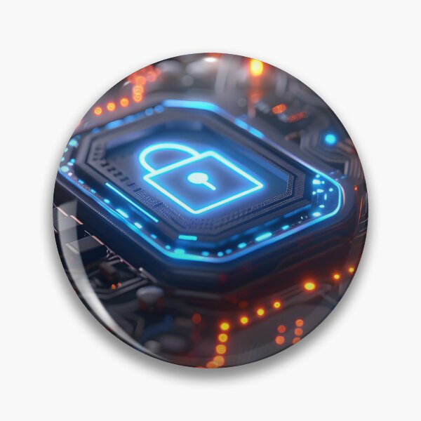 Item preview, Digital lock icon, intricately designed and illuminated in blue, symbolizing robust security features designed and sold by artumbre.