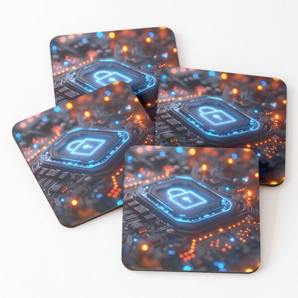 Item preview, Digital lock icon, intricately designed and illuminated in blue, symbolizing robust security features designed and sold by artumbre.
