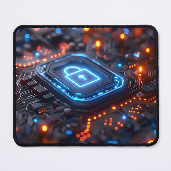 Item preview, Digital lock icon, intricately designed and illuminated in blue, symbolizing robust security features designed and sold by artumbre.