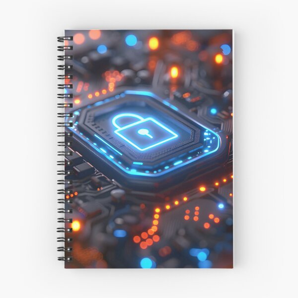 Item preview, Digital lock icon, intricately designed and illuminated in blue, symbolizing robust security features designed and sold by artumbre.