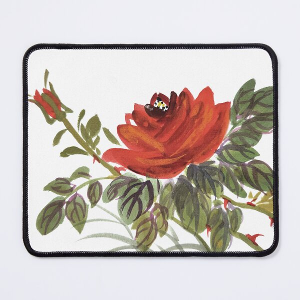 Item preview, Rose, Watercolor oriental pattern with rose, painted in oriental style, Sumi-e, Red flowers designed and sold by mintdiamond21.