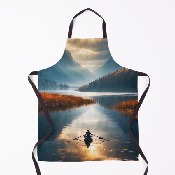 Item preview, Beautiful landscape with high mountain peaks next to a lake, boat on the water. Dark mode colors.  designed and sold by digoarpi.