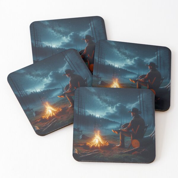 Item preview, Cowboy Sitting By Campfire At Night designed and sold by EdgyEdgeArt.