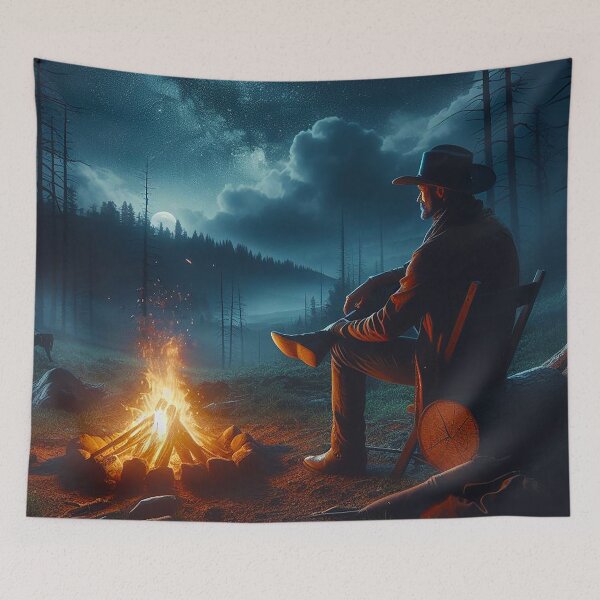 Item preview, Cowboy Sitting By Campfire At Night designed and sold by EdgyEdgeArt.