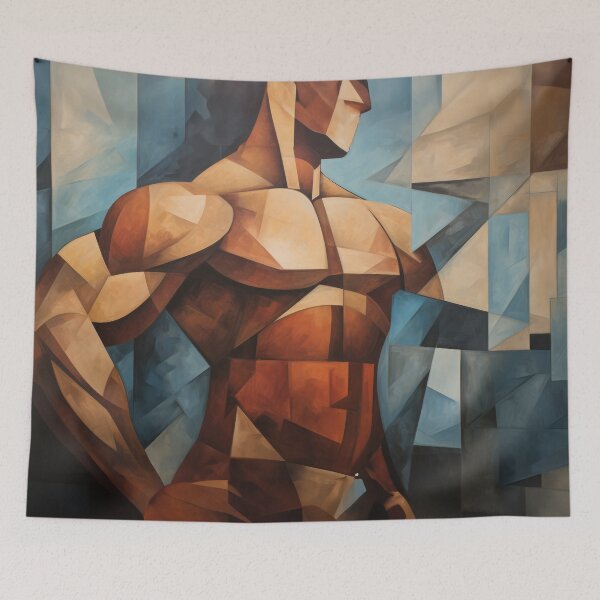 Item preview, Cubism bodybuilder oil painting designed and sold by BeautyofMasc.