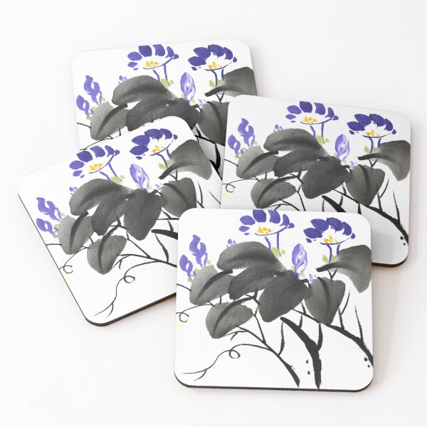 Item preview, Watercolor oriental flower, Japanese flowers watercolor, violate flowers on a white background designed and sold by mintdiamond21.