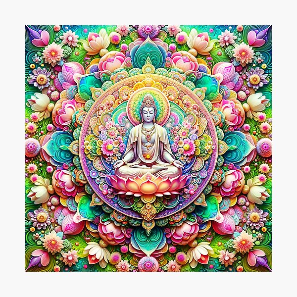 Item preview, Spring Avalokiteshvara Psychedelic Floral Fractal Mandala 1 designed and sold by GuyBlank.