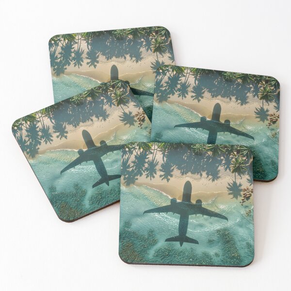 Item preview, Tropical paradise where the shadow of an airplane is cast on the clear blue waters near a golden sandy beach designed and sold by artumbre.