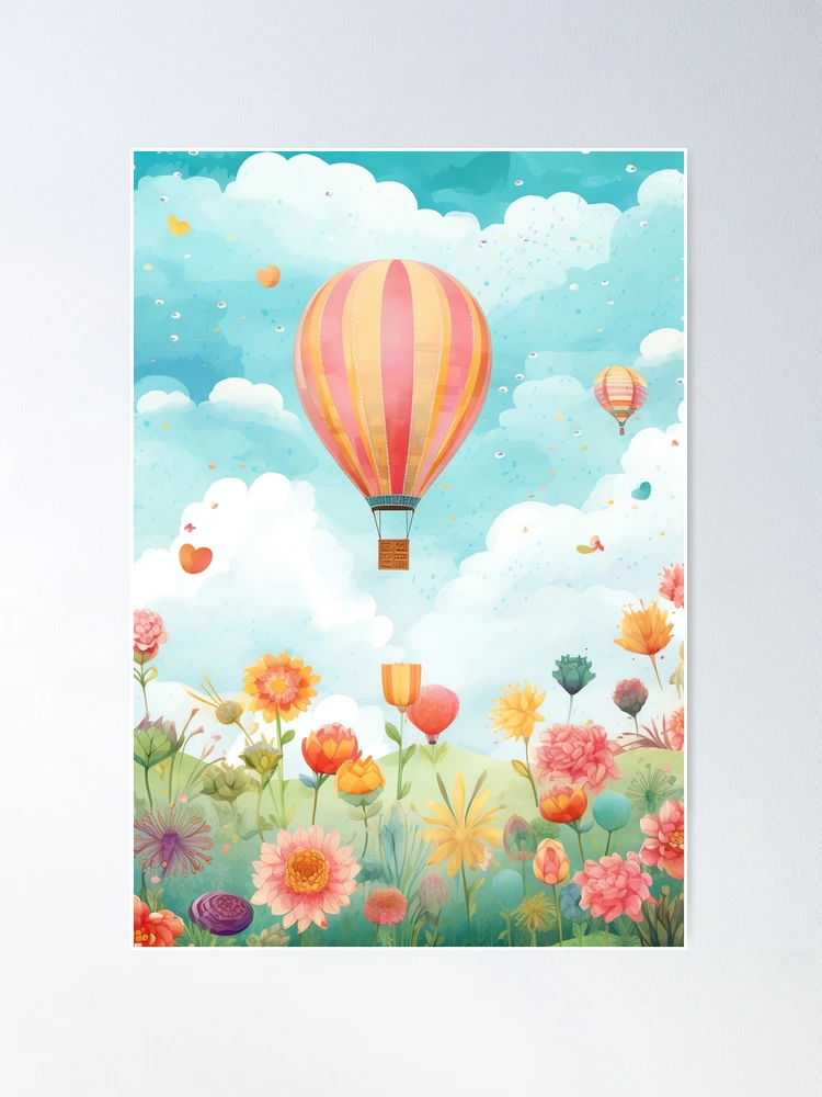 Colorful hot air popular balloon wall art, hot air balloon decor, hot air balloon nursery, paper flower art, gender neutral art, paper air balloon