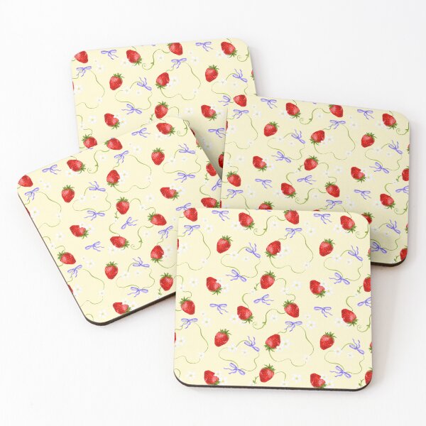 Item preview, Juicy strawberry pattern on yellow background - watercolour drawing designed and sold by ChateauMargot.