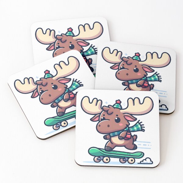 Item preview, Kawaii Moose With Skateboard designed and sold by CanvasCutie.