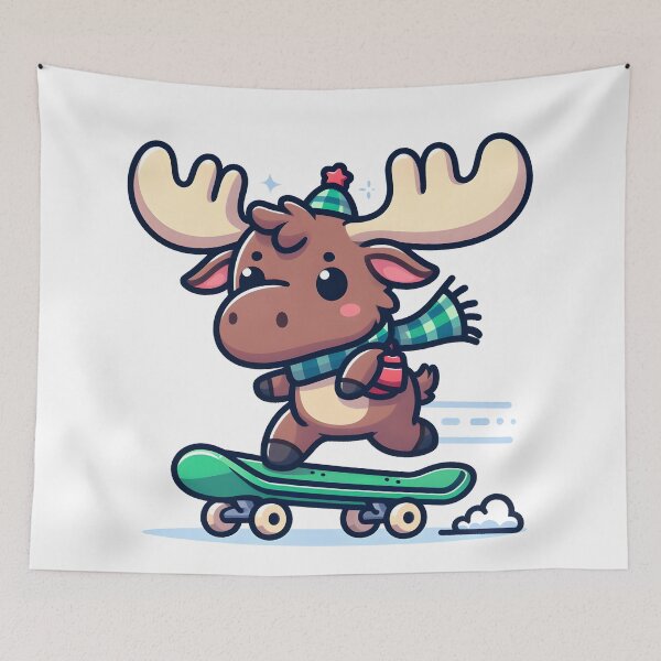 Item preview, Kawaii Moose With Skateboard designed and sold by CanvasCutie.