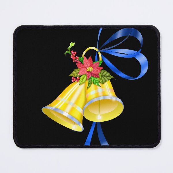 Item preview, golden bells blue ribbon and poinsettia flower designed and sold by BirdiBear.