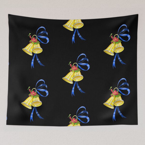 Item preview, golden bells blue ribbon and poinsettia flower designed and sold by BirdiBear.