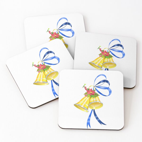 Item preview, golden bells blue ribbon and poinsettia flower designed and sold by BirdiBear.