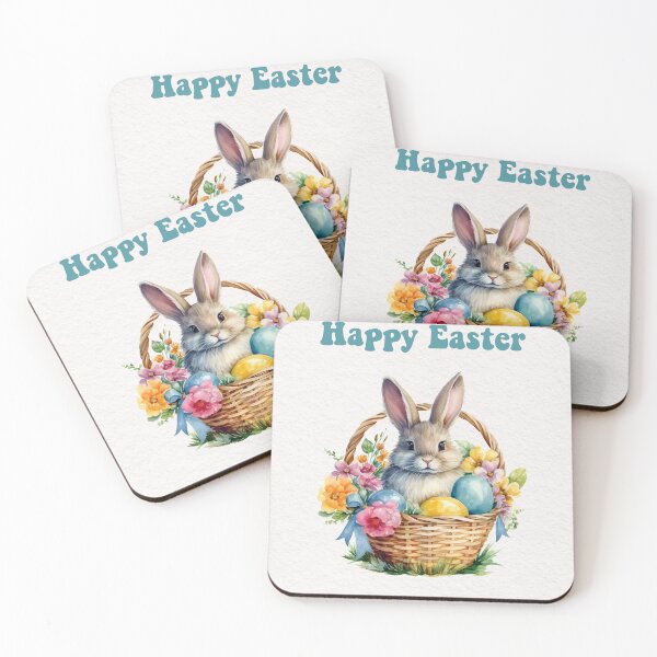 Item preview, Easter card with watercolor Cute Easter Bunny in easter basket with easter eggs and flowers designed and sold by Createya.