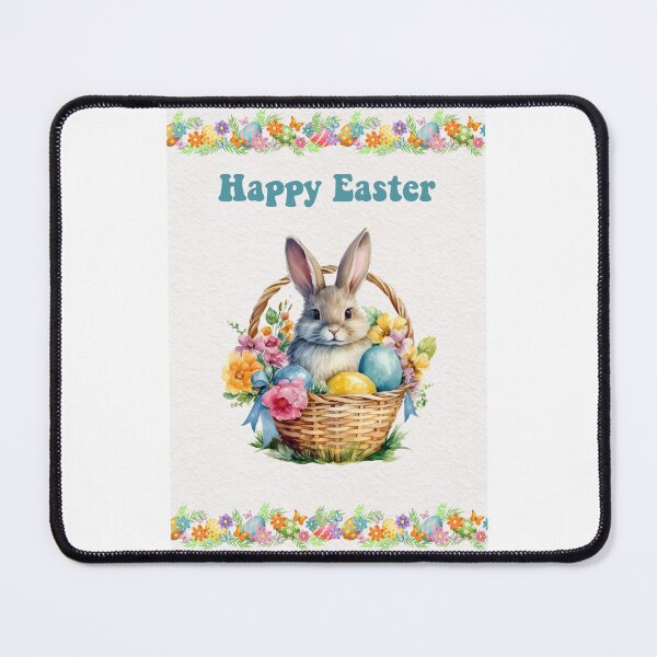 Item preview, Easter card with watercolor Cute Easter Bunny in easter basket with easter eggs and flowers designed and sold by Createya.