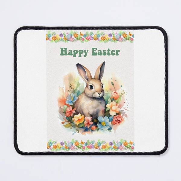 Item preview, Easter card with watercolor Cute Easter Bunny in easter basket with easter eggs and flowers designed and sold by Createya.