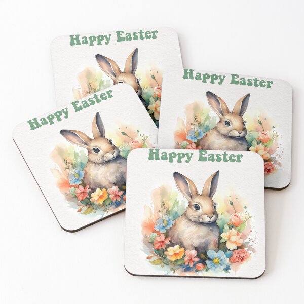 Item preview, Easter card with watercolor Cute Easter Bunny in easter basket with easter eggs and flowers designed and sold by Createya.