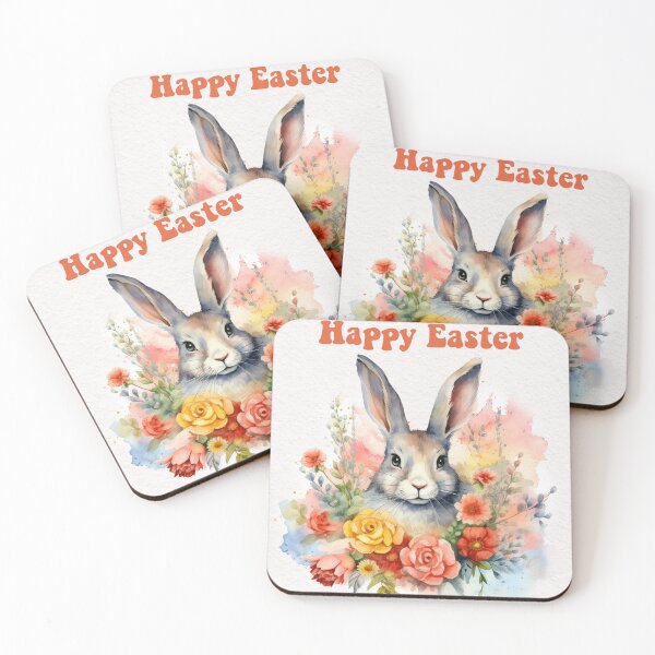 Item preview, Easter card with watercolor Cute Easter Bunny in easter basket with easter eggs and flowers designed and sold by Createya.
