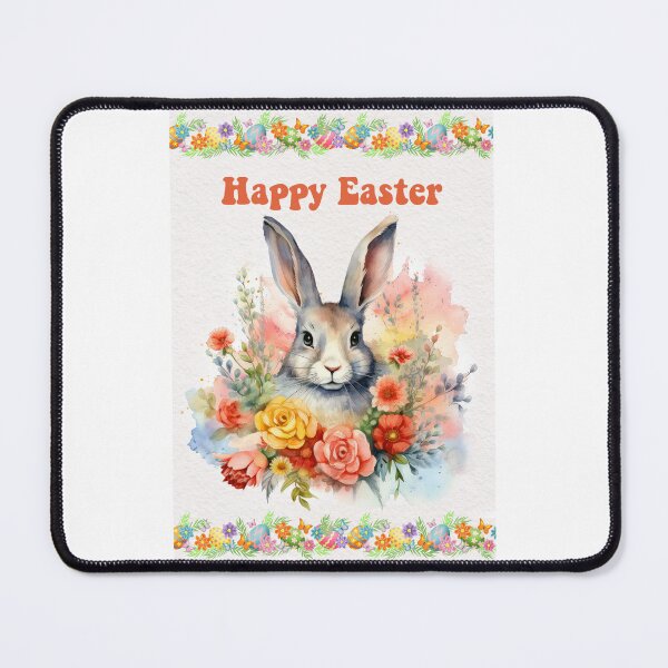 Item preview, Easter card with watercolor Cute Easter Bunny in easter basket with easter eggs and flowers designed and sold by Createya.