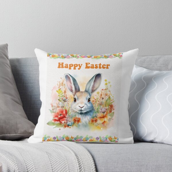 Item preview, Easter card with watercolor Cute Easter Bunny in easter basket with easter eggs and flowers designed and sold by Createya.