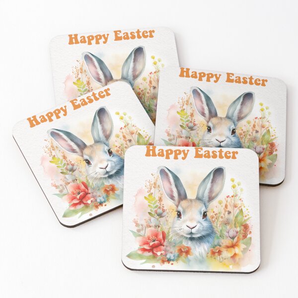 Item preview, Easter card with watercolor Cute Easter Bunny in easter basket with easter eggs and flowers designed and sold by Createya.