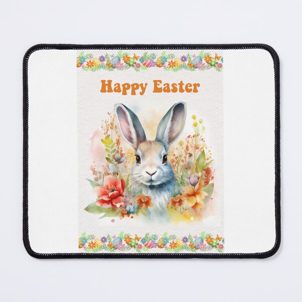Item preview, Easter card with watercolor Cute Easter Bunny in easter basket with easter eggs and flowers designed and sold by Createya.