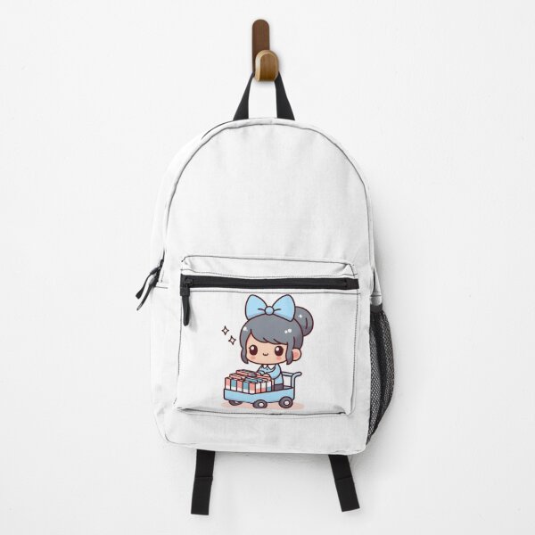 Item preview, Kawaii Librarian With Hair Bow Riding A Book Cart designed and sold by CanvasCutie.