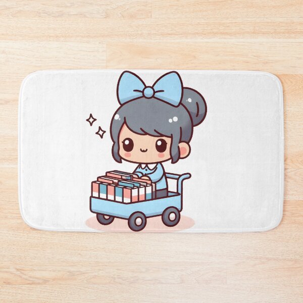 Item preview, Kawaii Librarian With Hair Bow Riding A Book Cart designed and sold by CanvasCutie.