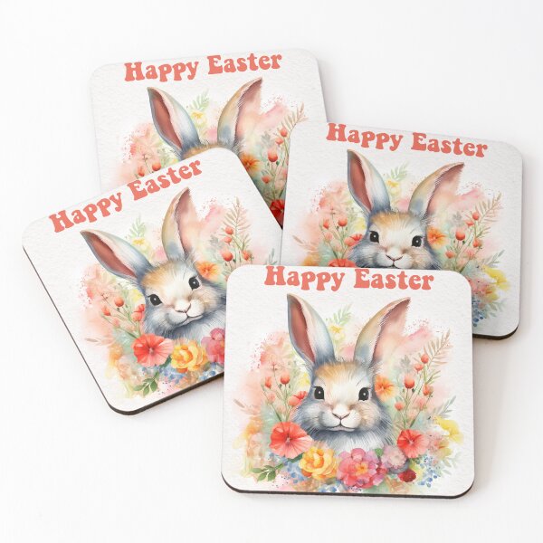 Item preview, Easter card with watercolor Cute Easter Bunny in easter basket with easter eggs and flowers designed and sold by Createya.
